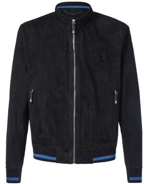 Billionaire Members Only Perforated Bomber Jacket - Blue