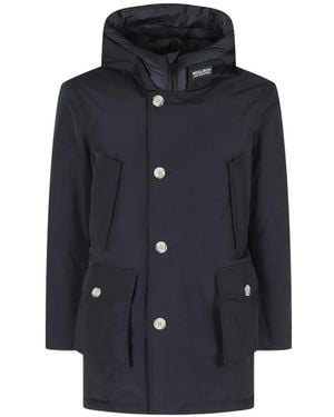 Woolrich Arctic Hooded Button-Fastening Coat - Blue