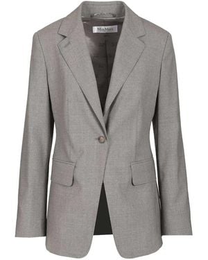 Max Mara Single-Breasted Virgin-Wool Blazer - Grey