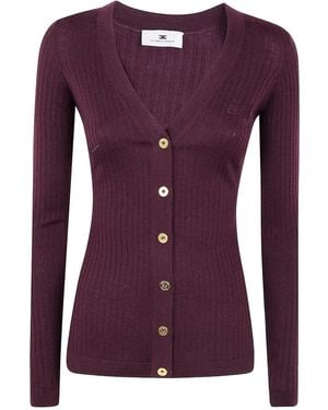 Elisabetta Franchi Ribbed gold-button cardigan - Lila