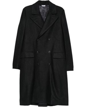 Boglioli Herringbone Double-Breasted Coat - Black