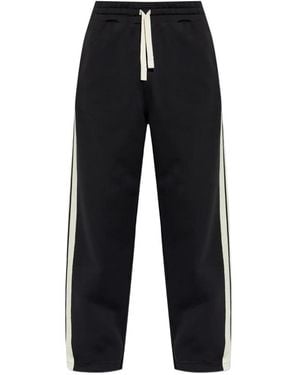 Palm Angels Side-Stripe Logo-Print Wide-Leg Cotton Track Trousers - Black