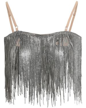 FROLOV Mirror-Crystal Fringed Top - Grey