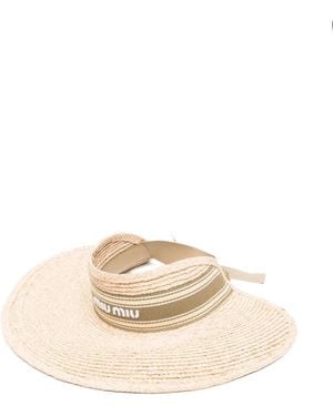 Miu Miu Logo-Ribbon Visor Hat - Natural
