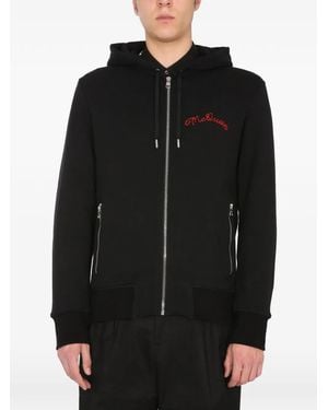 McQueen Logo-Embroidered Zip-Up Hoodie - Black