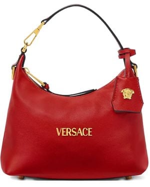 Versace Tag Logo-Plaque Leather Shoulder Bag - Red