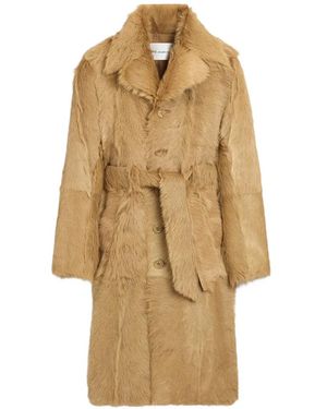 Ami Paris Long Goat Leather Belted Coat - Natural