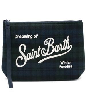 MC2 Saint Barth Aline Tartan Embroidered Clutch Bag - Black