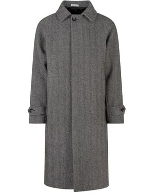BRERAS Milano Herringbone-Pattern Raglan-Sleeve Coat - Grey