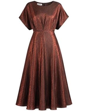 Baruni Midi Ruba Metallic-Effect Flared Dress - Brown