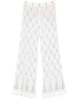 Genny Crystal-Embellished Palazzo Pants - White