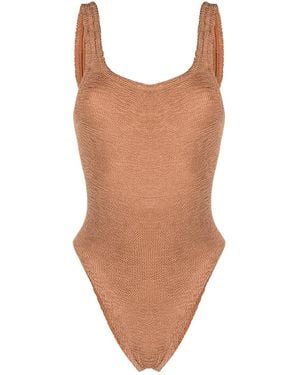 Hunza G Open-Back Crinkled-Finish Swimsuit - Brown