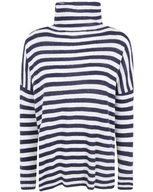 Base London Striped Roll-Neck Sweater - Blue