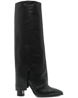 GISÉL MOIRÉ 90Mm Fold-Over Leather Boots - Black