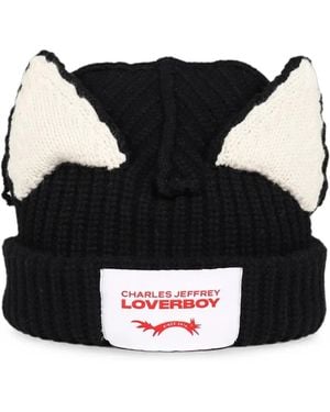 Charles Jeffrey Chunky-Knit Ears Beanie Hat - Black