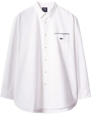 Maison Kitsuné Fox-Embroidered Button-Down Shirt - White