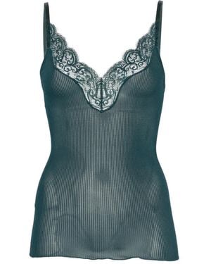Saint Laurent Lace-Trim Ribbed Camisole Top - Blue