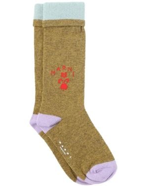Marni Logo-Embroidered Ribbed-Trim Socks - Green