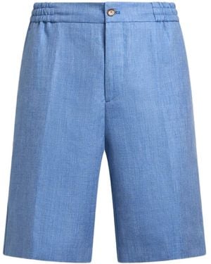 Etro Linen-Blend Shorts - Blue