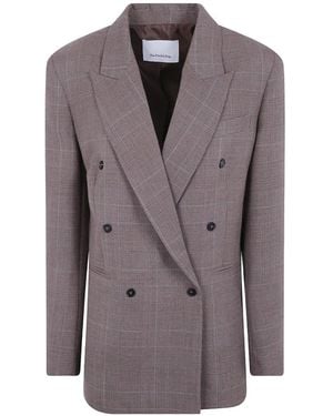 Frankie Shop Double-Breasted Prince Of Wales Check Blazer - Grey