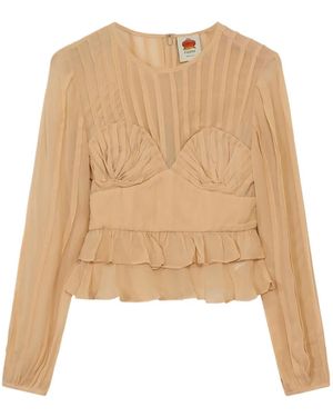 FARM Rio Ruffled-Trim Pleated Blouse - Natural