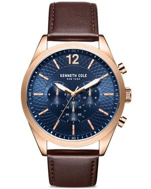 Kenneth Cole Montre À Bracelet En Cuir Mm - Blue