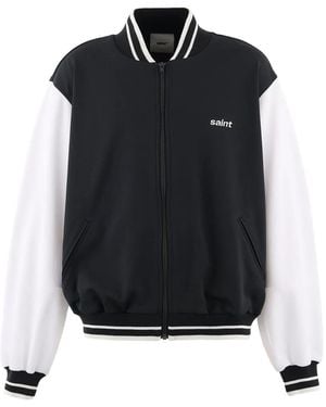 SAINT Mxxxxxx Logo-Print Striped-Trim Jacket - Black