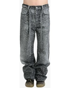 BIRTH OF ROYAL CHILD Crystal-Embellished Washed Loose-Fit Jeans - Grey