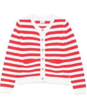 Allude Striped Buttoned Cardigan - Red
