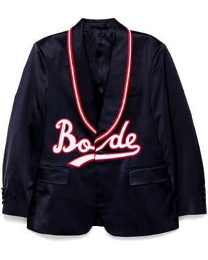 Bode Embroidered Logo-Appliqué Blazer - Blue