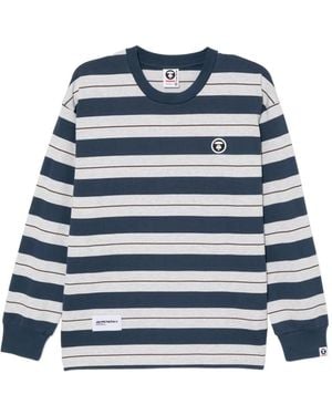Aape By A Bathing Ape Logo-Appliqué Striped T-Shirt - Blue