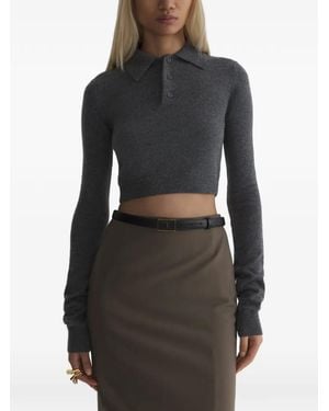 Mugler Cashmere Cropped Polo Top - Black