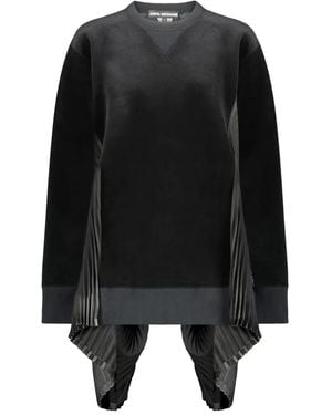 Junya Watanabe Pleated Velvet Crewneck Sweatshirt - Black