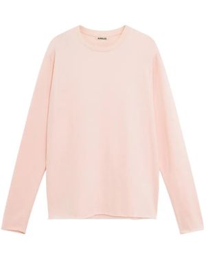 AURALEE Long-Sleeve Raw-Edge T-Shirt - Pink