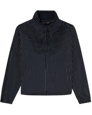 DIESEL Pinstripe Phoenix-Embroidered Jacket - Blue
