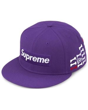 Supreme X New Era Bones-Motif Logo-Embroidery Baseball Cap - Purple