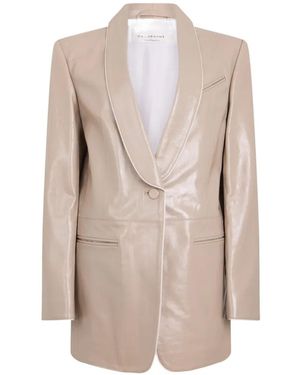 Philosophy Di Lorenzo Serafini Leather V-Neck Blazer - Natural