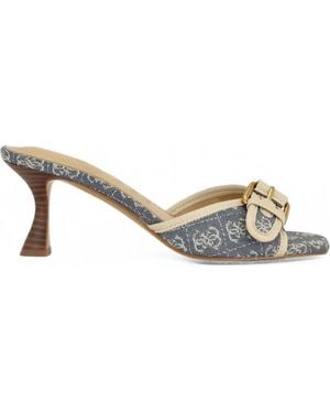 Guess Dista Mid-Heel Open-Toe Buckle Sandals - Metallic
