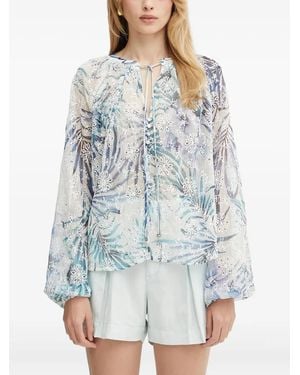 Guess Embroidered Floral-Print Blouse - Blue