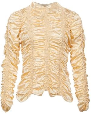 KHAITE Rory Ruched Long-Sleeve Blouse - Natural