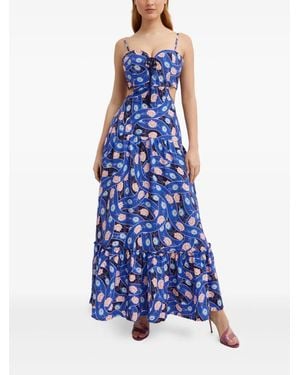 Agua Bendita Robe Longue À Fleurs - Bleu