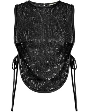 Elisabetta Franchi Sequin-Embellished Tulle Top - Black