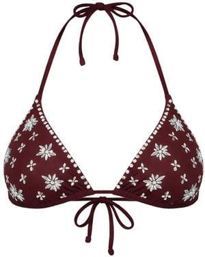Twinset Embroidered Triangle-Shape Bikini Top - Purple