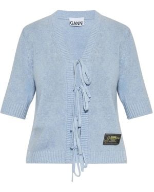 Ganni Tie-fastening Half-sleeved Cardigan - ブルー
