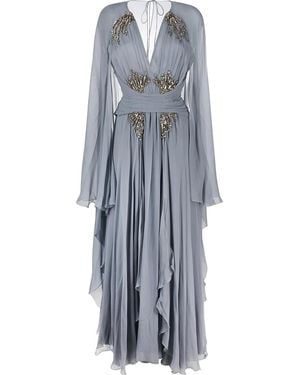 Alberta Ferretti Rhinestone-Embellished Cape Gown - Gray