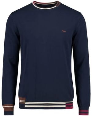 Harmont & Blaine Logo-Embroidered Striped-Trim Sweater - Blue
