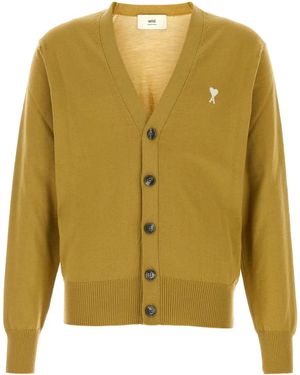 Ami Paris Cardigan Con Ricamo Ami De Coeur - Giallo
