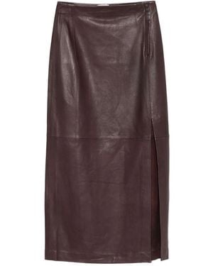 Alysi Leather Side-Split Long Skirt - Brown