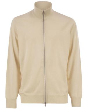 Brunello Cucinelli High-Neck Zip-Up Cardigan - Natural