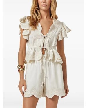 Scarlett Poppies Terrel Embroidered Scalloped-Hem Mini Shorts - White